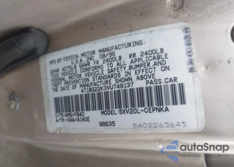 1997 Toyota Camry Le из США, поврежденный, VIN 4T1BG22K3VU748137